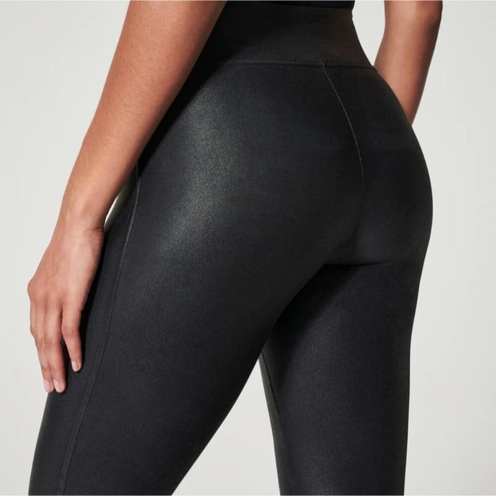 Spanx Black Faux Leather Leggings S • High-Rise Shaping Control • Sleek Fit 2437 - Picture 9 of 10